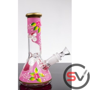 MULTI ART FLOWER GLASS BEAKER 8inch (GLOW IN THE DARK)